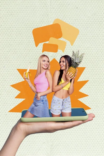 Kreativ Trend Collage Två Vackra Sexiga Kvinnor Vänner Sommar Semester — Stockfoto