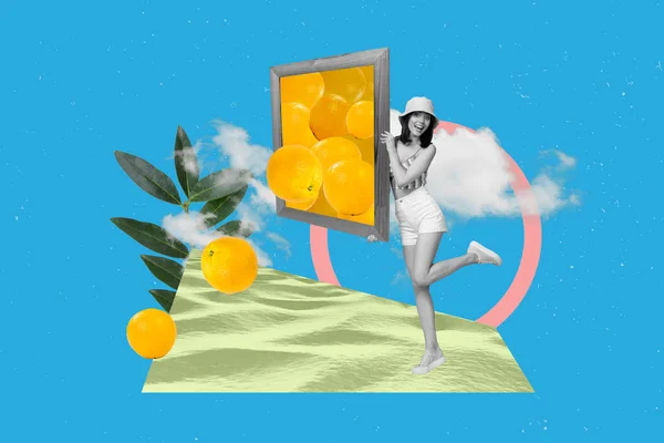 Yazın Limonata Reklamından Düşen Gerçekçi Mandarin Olgun Resimli Mutlu Genç — Stok fotoğraf