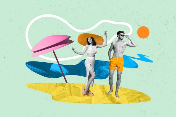 Foto Collage Junge Luxus Paar Traum Sommerurlaub Genießen All Inclusive — Stockfoto