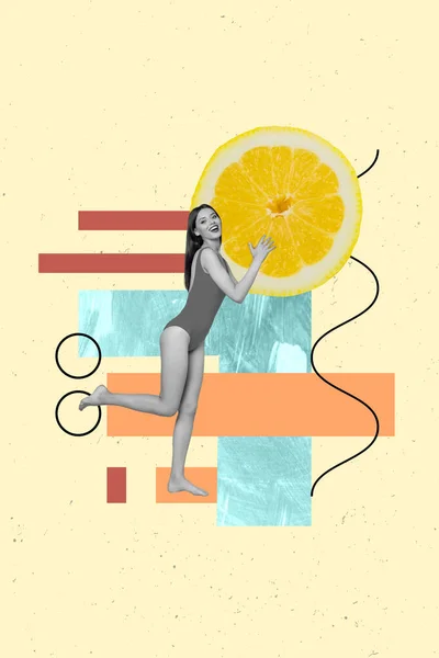 Póster Pancarta Foto Collage Hermosa Dama Bikini Traje Baño Celebración —  Fotos de Stock