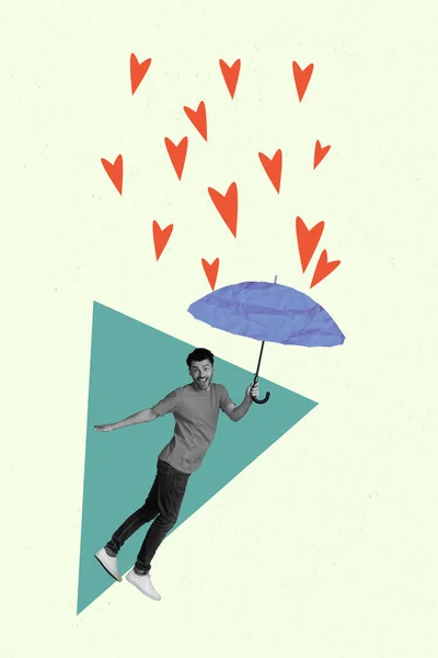 Σύνθετο Κολάζ Σχεδίασης Τέχνης Του Νεαρού Άντρα Κρατήσει Ομπρέλα Προστατεύσει — Φωτογραφία Αρχείου