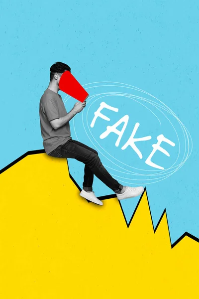 Colagem Criativa Homem Engraçado Usar Telefone Zumbi Manipulado Propaganda Falso — Fotografia de Stock