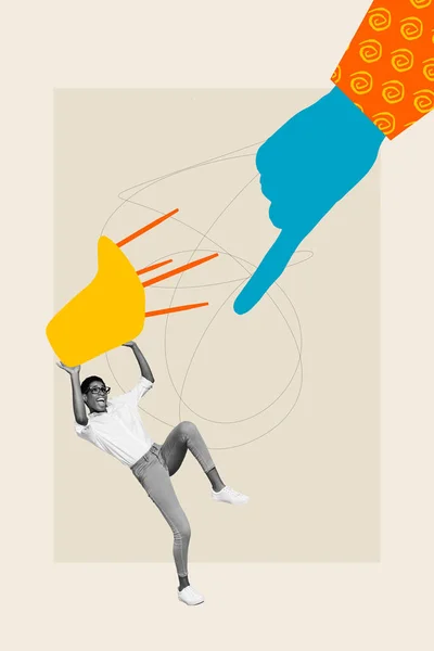 コラージュアートワークグラフィック画像の怒っている女性男の戦い背部腕プッシュ指孤立絵画背景 — ストック写真