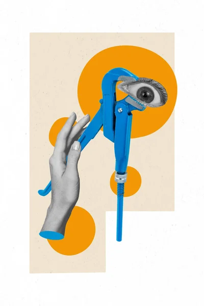 Collage Kunstwerk Grafiken Bild Von Arm Reparatur Werkzeug Sehkraft Isoliert — Stockfoto