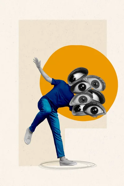 Collage Spioneri Koncept Design Huvudlösa Person Konstverk Absurda Ögon Publiken — Stockfoto