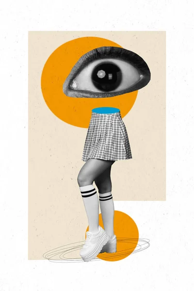 女性の足を歩く代わりに目の創造的なレトロな3D雑誌のコラージュ画像孤立ベージュ色の背景 — ストック写真