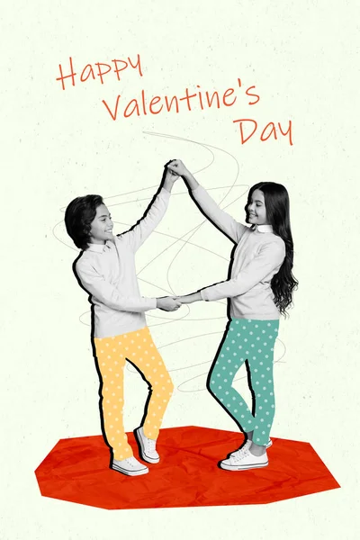 Collage Von Zwei Positiven Klassenkameraden Freundin Freund Tanzen Glücklich Valentinstag — Stockfoto