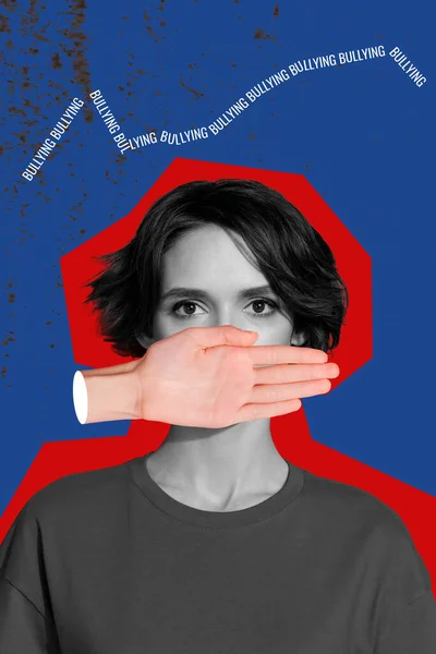Mujer Joven Con Boca Cerrada Discriminación Género Collage Conceptual Arte — Foto de Stock