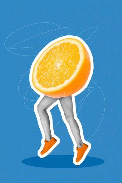 Exclusive Magazine Picture Sketch Collage Image Orange Half Running Woman — 스톡 사진