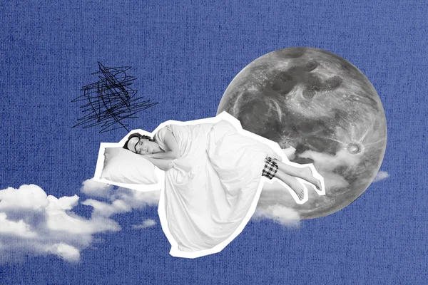 Affiche Bannière Collage Jeune Fille Heureuse Dormant Ont Des Rêves — Photo