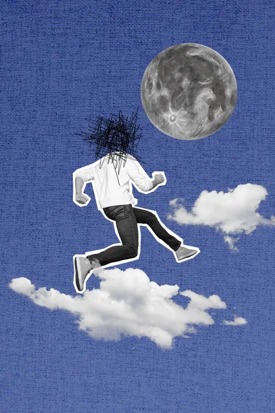 Affisch Banner Magasin Collage Surrealistiska Scenen Unga Ansiktslösa Person Som — Stockfoto