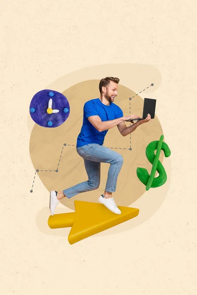 Collage Artwork Graphics Picture Purposeful Guy Earning Cash Modern Device — Stock Photo, Image