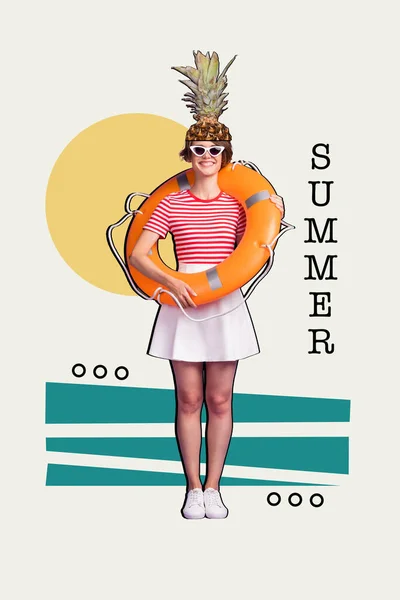 Collage Buntes Bild Von Youngster Mädchen Tragen Seemann Stil Outfit — Stockfoto