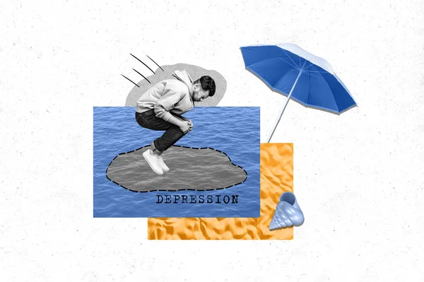 Kreative Idee Collage Sommerzeit Saison Junger Kerl Springen Taucher Wasser — Stockfoto