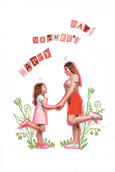 Verticale Foto Collage Klein Meisje Tijd Doorbrengen Met Haar Mama — Stockfoto