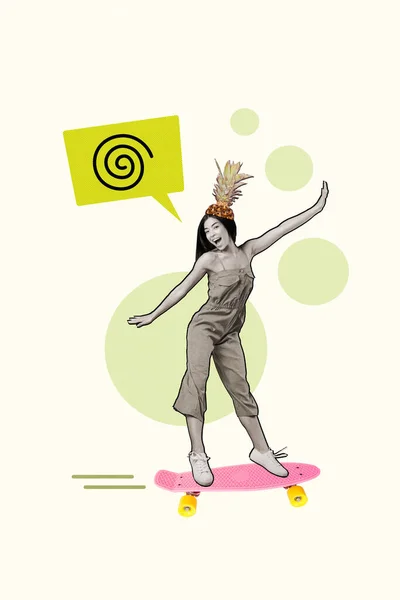 Colagem Animado Funky Menina Andar Skate Divertir Chilling Penny Board — Fotografia de Stock