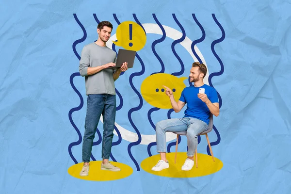Collage Konzept Von Zwei Miteinander Kommunizierenden Kollegen Sprechen Einander Chef — Stockfoto