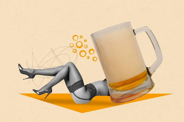 Imagem Colagem Criativa Cerveja Grande Pint Mini Preto Branco Gama — Fotografia de Stock