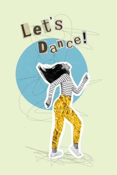 Illustration Collage Overjoyed Young Dancing Girl Dressed Painted Materials Clothes — Stock Photo, Image