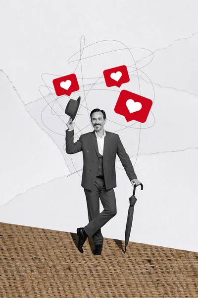 Desenho Criativo Colagem Imagem Elegante Homem Maduro Cavalheiro Meia Idade — Fotografia de Stock