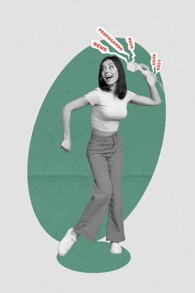 Poster Banner Collage Van Jonge Dame Antwoord Retro Telefoongesprek Luisteren — Stockfoto