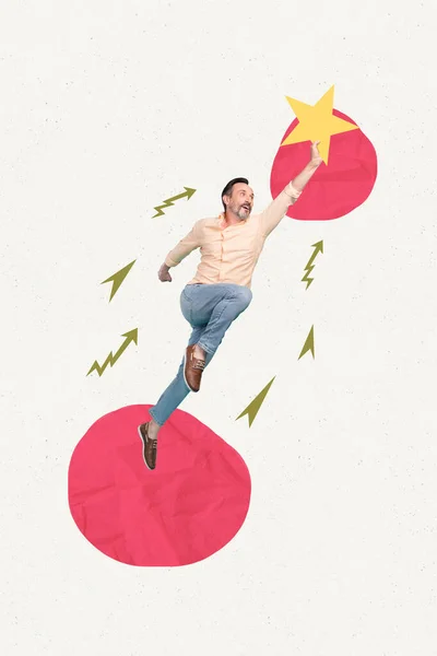Verticale Illustratie Collage Foto Kunstwerk Van Succesvolle Progressieve Volwassen Man — Stockfoto