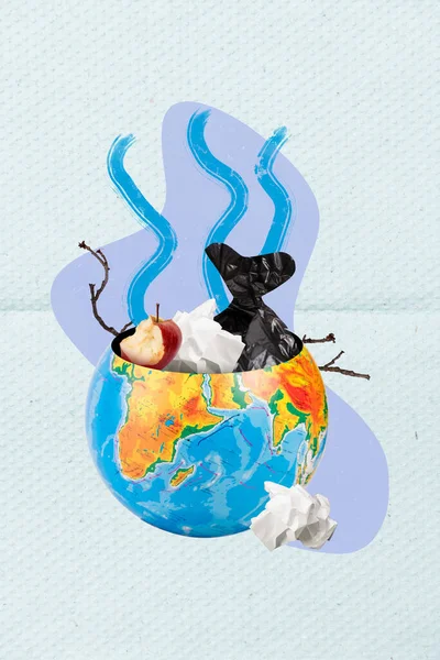 Zdjęcie Kolaż Grafika Minimalny Obraz Planety Pełne Brzydkiego Zapachu Śmieci — Zdjęcie stockowe