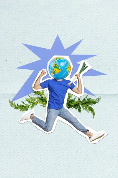 Pionowe Ilustracja Kolaż Plakietka Bezgłowy Osoba Skok Beztroski Planeta Ziemia — Zdjęcie stockowe
