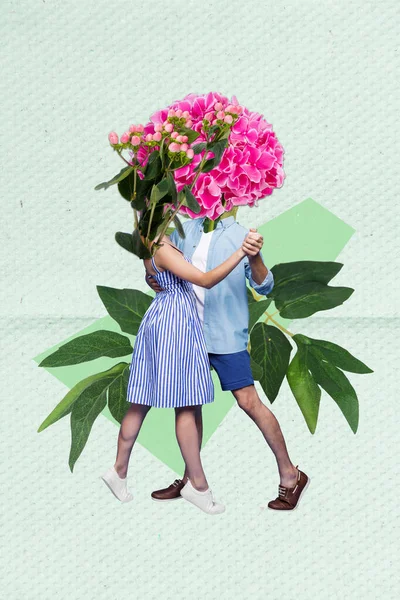 Créatif Rétro Magazine Collage Image Charmant Couple Fleurs Lieu Têtes — Photo