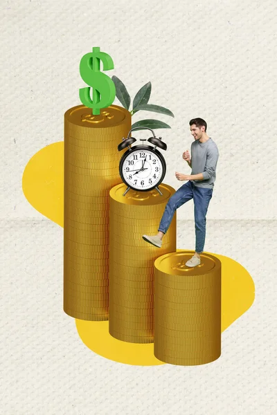 Verticale Collage Van Jonge Investeerder Ondernemer Man Vieren Hoge Inkomen — Stockfoto