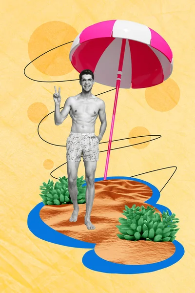 Collage Photo Illustration Image Minimale Cool Funky Guy Marche Plage — Photo