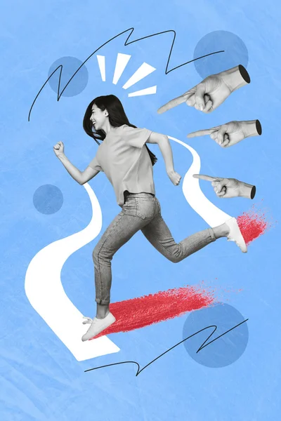 Verticale Blauwe Kleur Afbeelding Collage Beeld Van Vrolijk Lachend Meisje — Stockfoto