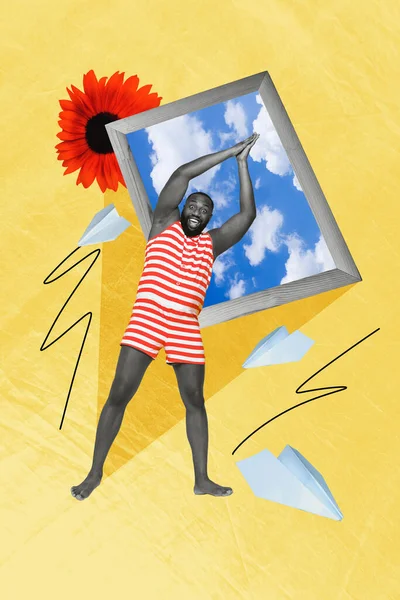 コラージュ珍しいスケッチ画像正男ダイビングホールポータル夢の海リゾート海水隔離された絵画の背景 — ストック写真