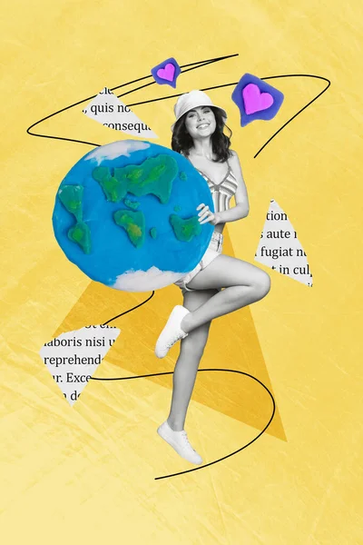 Verticaal Kunstwerk Collage Kunstwerk Beeld Beeld Van Funky Positieve Meisje — Stockfoto