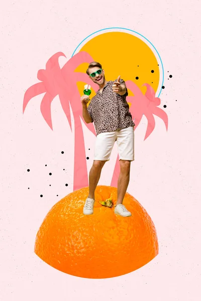 Collage Abstrait Vertical Mini Gars Positifs Insouciants Debout Énorme Orange — Photo