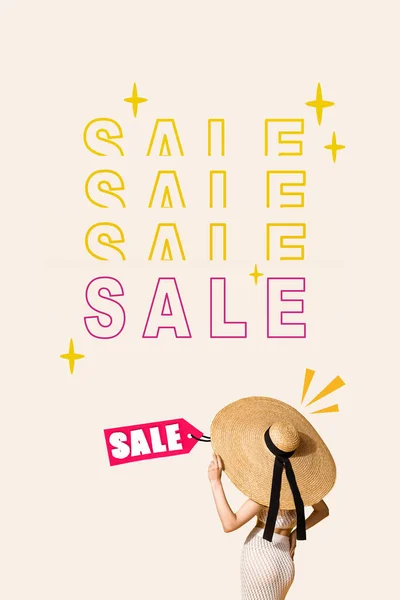 Bannière Minime Panneau Affichage Collage Superbe Chapeau Soleil Femme Promotion — Photo