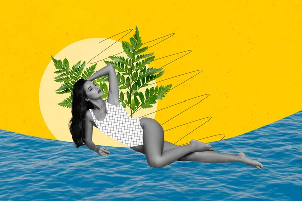 Criativa Revista Colagem Sensual Sonhador Senhora Deitado Praia Sol Banho — Fotografia de Stock