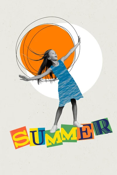 Magazine Picture Sketch Collage Image Dreamy Carefree Teenager Enjoying Summer — Stock Photo, Image