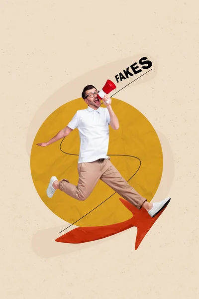 Collage Young Propaganda Maker Promoter Man Scream Fakes Megáfono Político —  Fotos de Stock