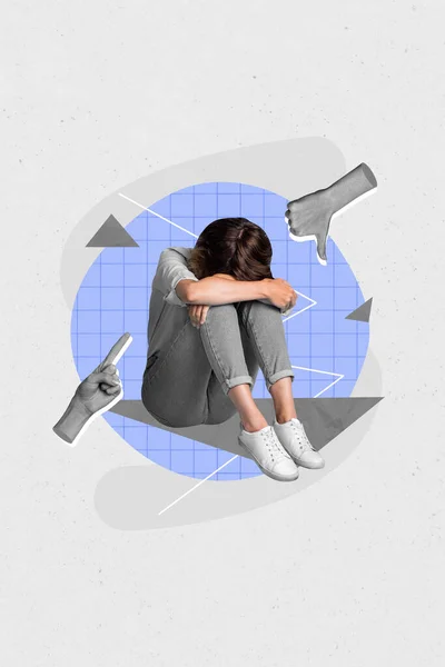 Collage Illustraties Grafisch Beeld Van Gestresste Depressieve Dame Huilen Krijgen — Stockfoto