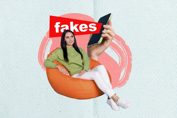 Özel Dergi Resmi Kolaj Resmi Propaganda Dinleyen Düşünceli Bir Bayanın — Stok fotoğraf