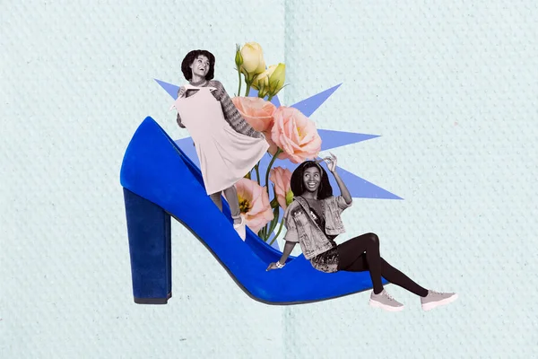 Kreatywne Kolaż Grafika Dwóch Projektantów Mody Uzależnionych Shopaholics Przebieralnia Sukienka — Zdjęcie stockowe