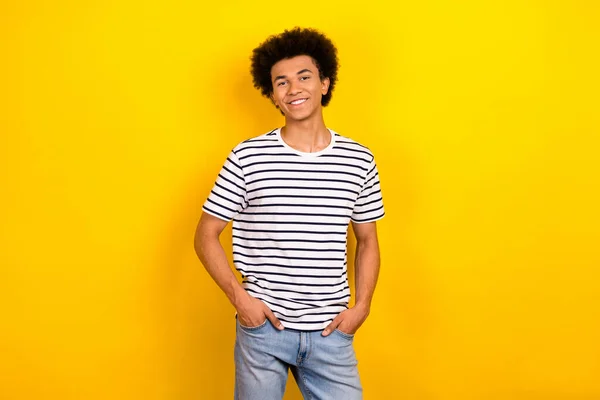 Photo Portrait Youngster Dude Good Mood Wear Striped White Black — Stock Photo, Image