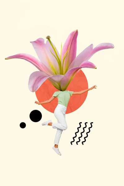 Σχέδιο Κολάζ Πρότυπο Εικόνα Του Άγνωστου Προσώπου Λουλούδι Κρίνου Απολαμβάνουν — Φωτογραφία Αρχείου