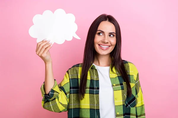 Foto Chica Divertida Optimista Con Peinado Recto Vestido Camisa Cuadros — Foto de Stock