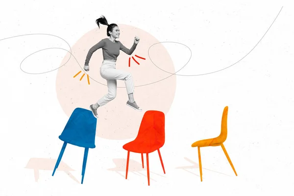 의자를 사용하는 무관심하고 여성의 콜라주 스케치 — 스톡 사진