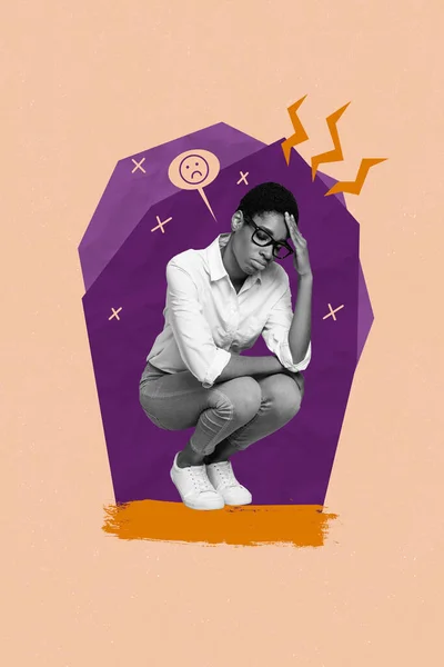 Plakat Sztandar Kolaż Zdenerwowany Praca Osoba Kobieta Facet Cierpieć Migrena — Zdjęcie stockowe