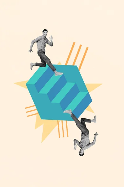 Composición Collage Creativo Vertical Dos Chicos Competitivos Que Corren Arriba —  Fotos de Stock