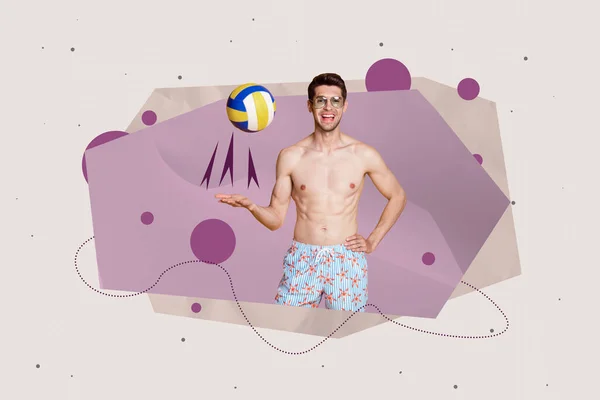 Retrato Collage Creativo Voleibol Positivo Brazo Tipo Alegre Aislado Sobre — Foto de Stock
