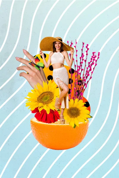 Collage Grafica Opera Arte Foto Sexy Signora Godendo Tropicale Esotico — Foto Stock